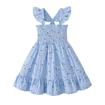 Noubeau Toddler Girl Dress Summer Smocked Boho Sleeveless Ruffle Dresses for Toddler Dress Casual Beach Sundress
