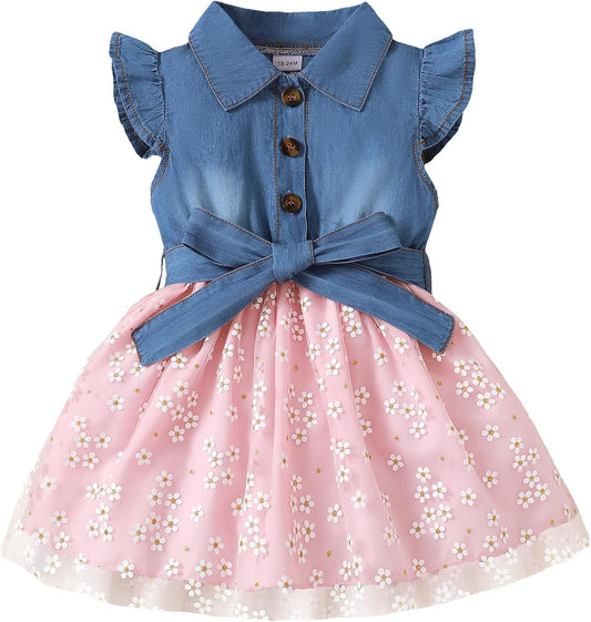 sweetabby Toddler Girl Clothes Denim Dresses Baby Summer Sundress Outfit