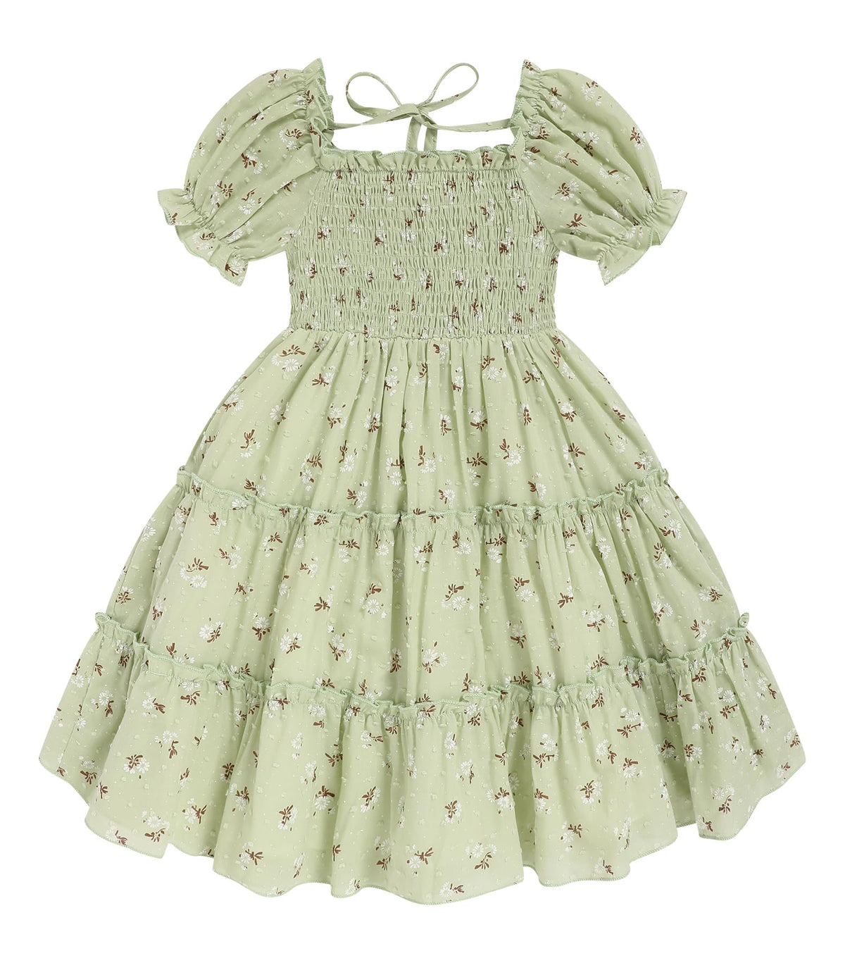 Toddler Girl Dress Short Sleeve Kids Floral Smocked Square Neck Beach Sundress | Summer Fashion Dresses 2-7Y