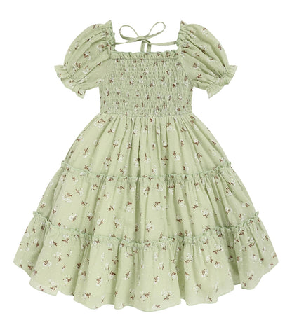 Toddler Girl Dress Short Sleeve Kids Floral Smocked Square Neck Beach Sundress | Summer Fashion Dresses 2-7Y