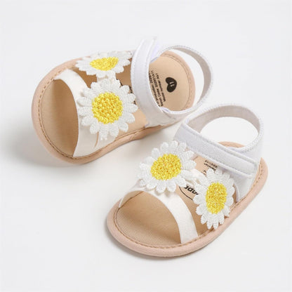 Baby Girl Sandals Flower Bowknot Soft Sole Anti Slip Rubber Wedding Dress Flats Toddler First Walking Shoes