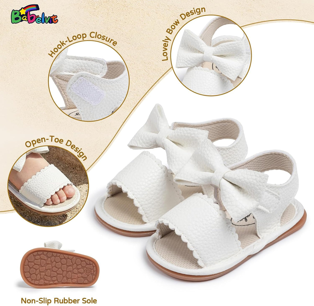 Babelvit Infant Baby Girl Boy Sandals Comfort Premium Summer Outdoor Casual Beach Shoes with Flower Bowknot Anti Slip Rubber Sole Newborn Toddler Prewalker First Walking Shoes