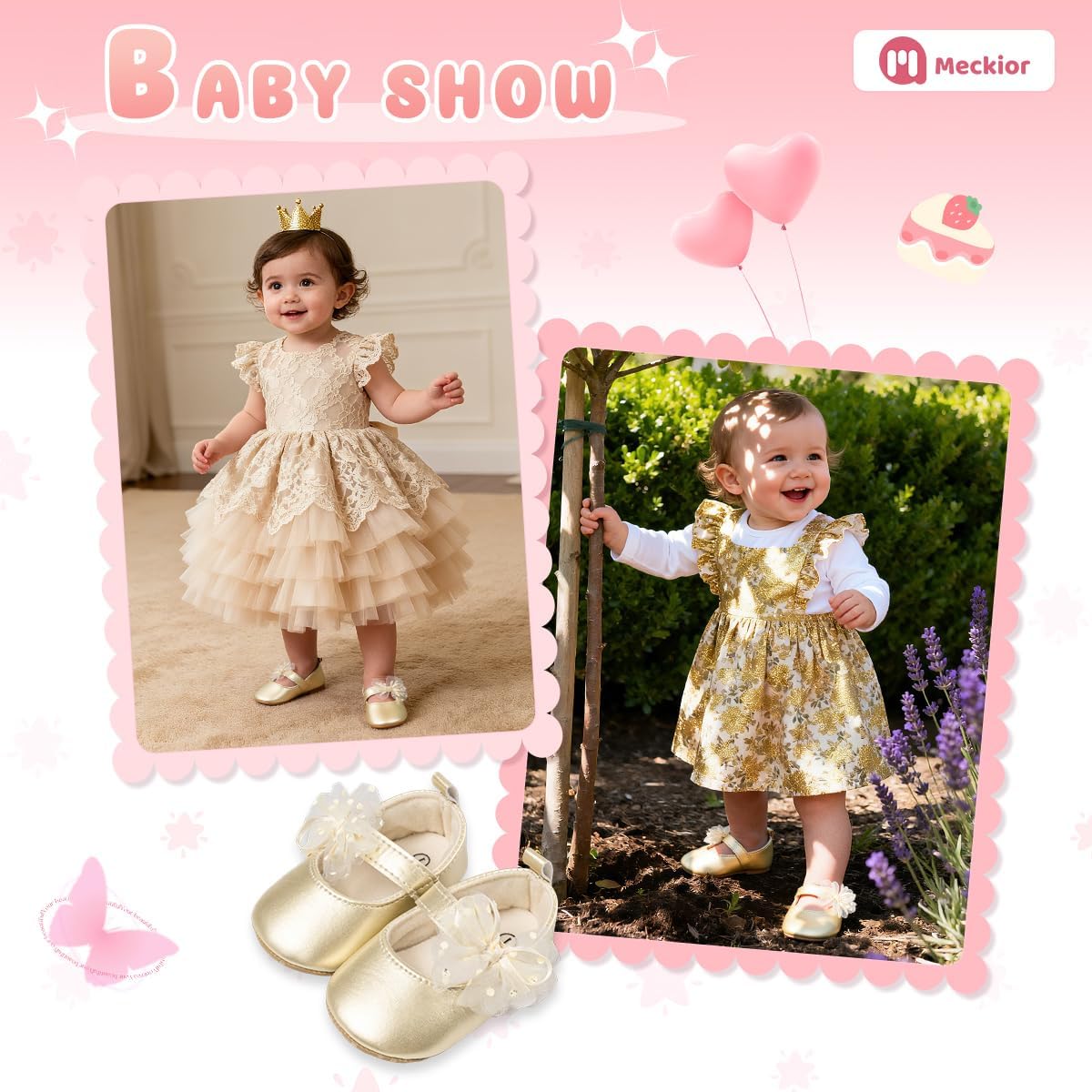 Meckior Infant Baby Girls Soft Sole Bowknot Princess Wedding Dress Mary Jane Flats Prewalker Newborn Light Baby Sneaker Shoes