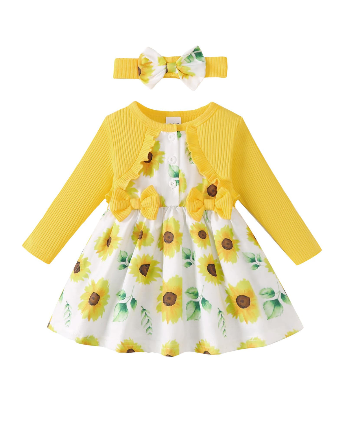 Renotemy Baby Girl Dress Fall Button Bow Outfits Toddler Clothes 3M-3T
