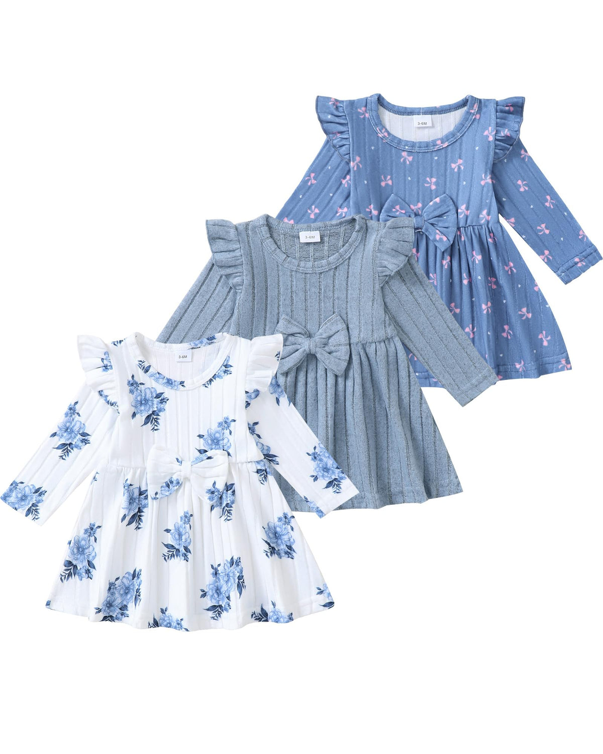 Toddler Baby Girl Dress Clothes 3 Pack Bow Fly Sleeve Summer Dress