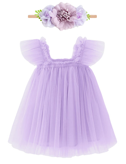 Baby Girl First Birthday Outfit Cake Smash 1st Birthday Dress with Flower Headband