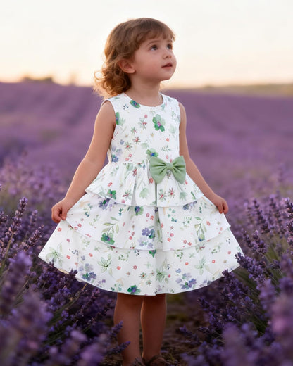 YALLET Toddler Girl Dress Floral Print Bow Tiered Ruffle Summer Sundress