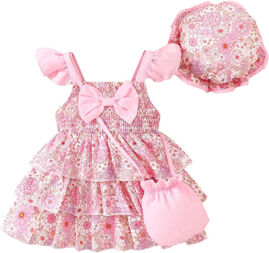 Willow Dance Newborn Infant Baby Girl Dresses Summer Outfits Casual Flower Sundress Toddler Clothes with Hat and Bag
