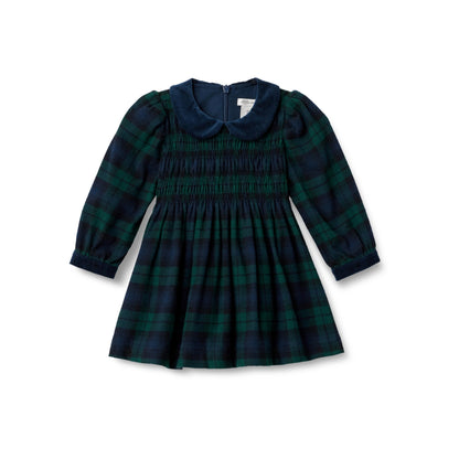 Amazon Essentials x Sofia Grainge Toddler and Baby Girls' Long Sleeve Flannel Dress with Velvet Collar, Fit and Flare