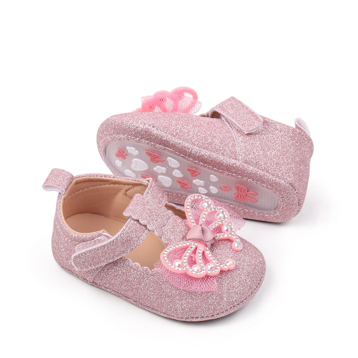 Baby Mary Jane Flats for Girls with Bowknot Cotton Anti Skid Sole Infant First Walker Princess Dress Crib Wedding Shoes