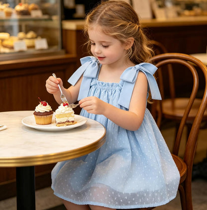 Happy Town Toddler Girl Dress Summer Boho Sleeveless Bowknot Strap Beach Party Swiss Dot Baby Sundress