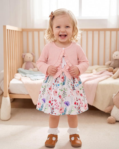 Rosibel Toddler Baby Girls Dress and Cotton Cardigan Set for 6M-3T
