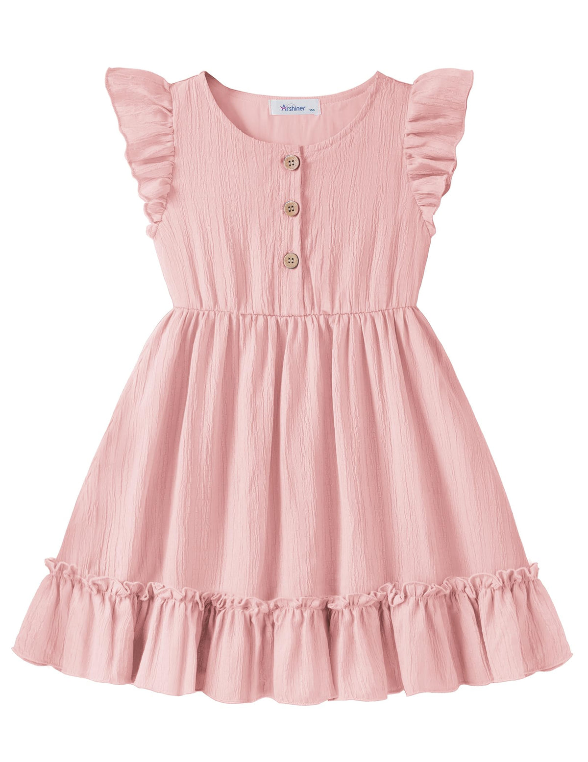 Arshiner Toddler Girls Dress Ruffle Sleeveless Button Down Dresses Summer Beach Casual Sundress with Pocket for 1-7Y