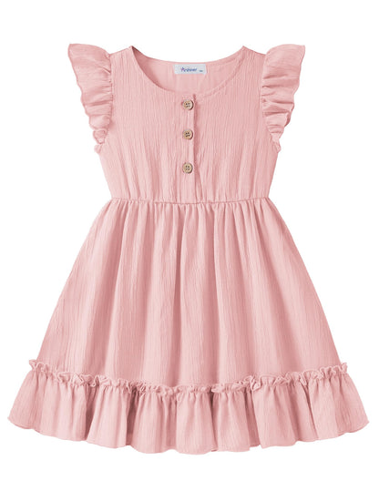 Arshiner Toddler Girls Dress Ruffle Sleeveless Button Down Dresses Summer Beach Casual Sundress with Pocket for 1-7Y