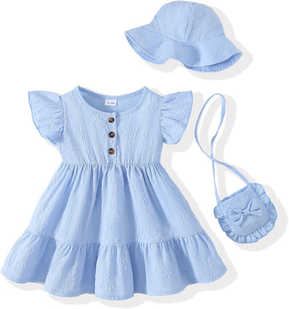 Toddler Girl Summer 3 Piece Ruffle Dress Set A-Line Sundress
