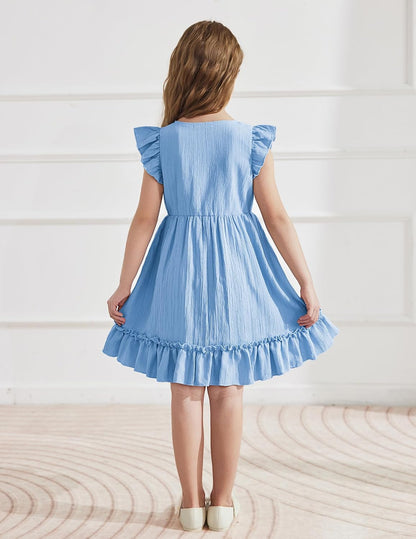 Arshiner Toddler Girls Dress Ruffle Sleeveless Button Down Dresses Summer Beach Casual Sundress with Pocket for 1-7Y