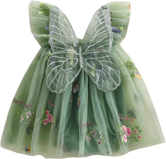 Infant Newborn Baby Girl Outfit Mesh Tulle Flower Butterfly Princess Dress