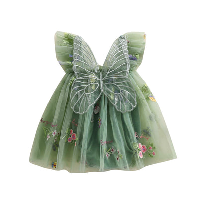 Infant Newborn Baby Girl Outfit Mesh Tulle Flower Butterfly Princess Dress