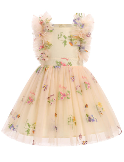 Girls Birthday Party Dress Ruffle Sleeve Sequin Dots Floral Tulle Princess Wedding Pageant Formal Bance Gown