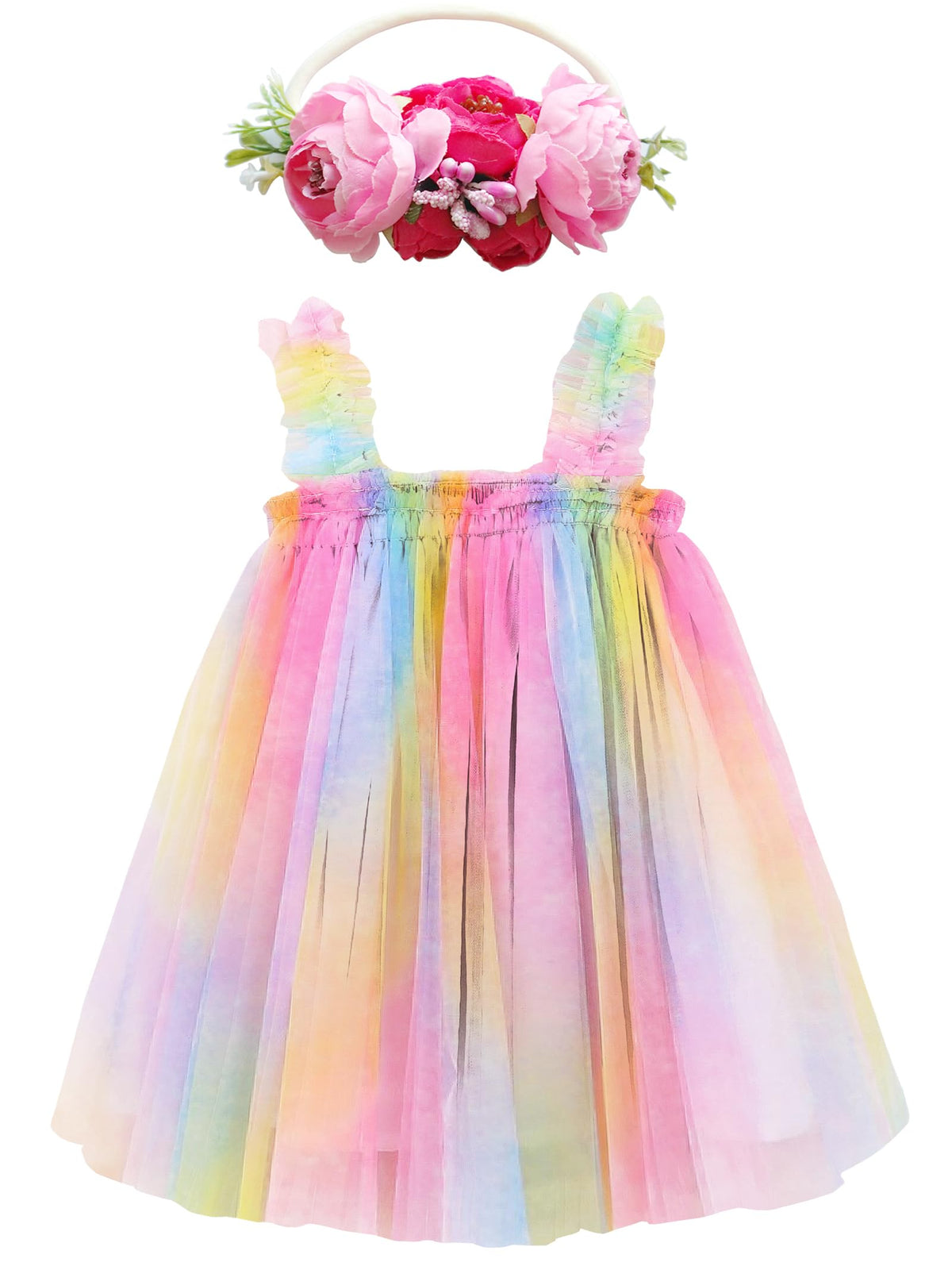 BGFKS Layered Tulle Tutu Dress for Toddler Girls,Baby Girl Rainbow Tutu Princess Skirt Set with Flower Headband.
