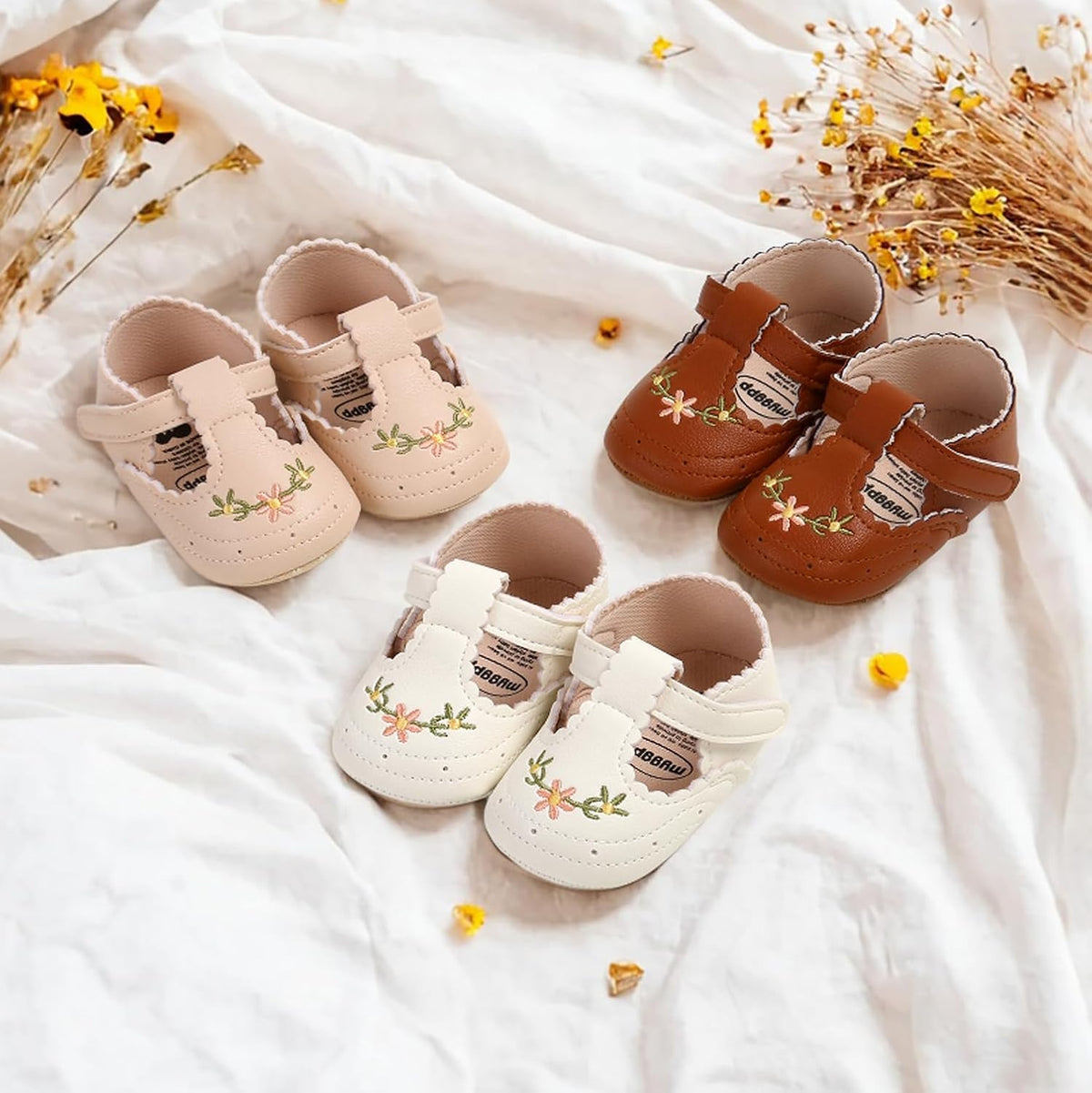 Baby Girls Mary Jane Flats Shoes with Non-Slip Soft Sole Toddler First Walkers Newborn Princess Dress Shoes