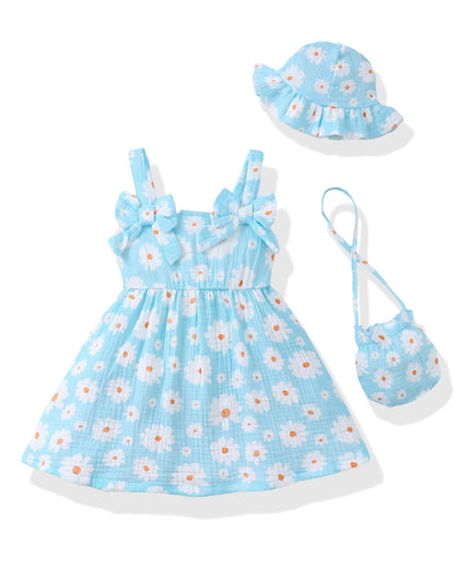 Renotemy Infant Baby Girl Dresses Summer Outfits Casual Cotton Linen Sundress with Hat Toddler Clothes for Girls 3Months-3T