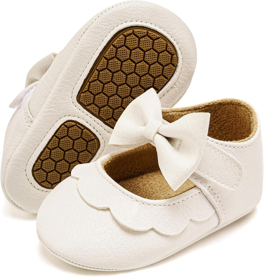 VIFUUR Baby Girls Mary Jane Flats, Bowknot Soft Sole Pre Walker Shoes