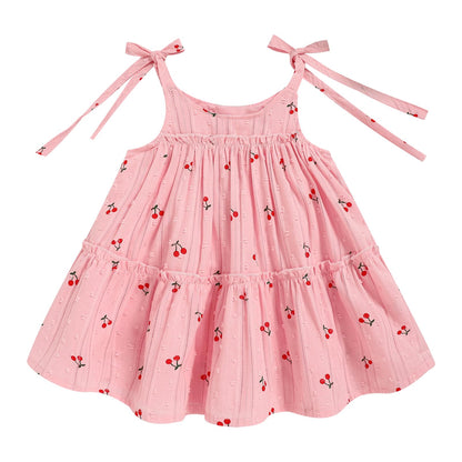Toddler Baby Girl Summer Dress - Sleeveless Dot Tiered Sundress with Adjustable Tie-Shoulders for Beach, Party, Photos