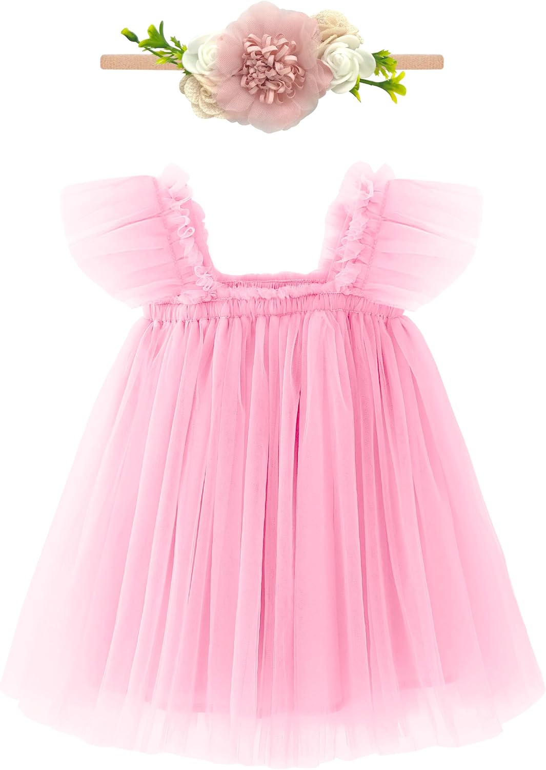 Baby Girl First Birthday Outfit Cake Smash 1st Birthday Dress with Flower Headband
