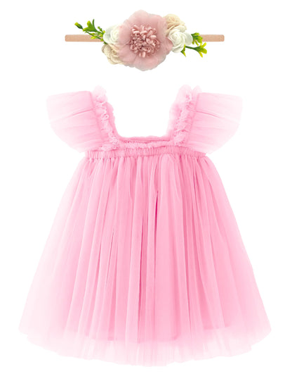 Baby Girl First Birthday Outfit Cake Smash 1st Birthday Dress with Flower Headband