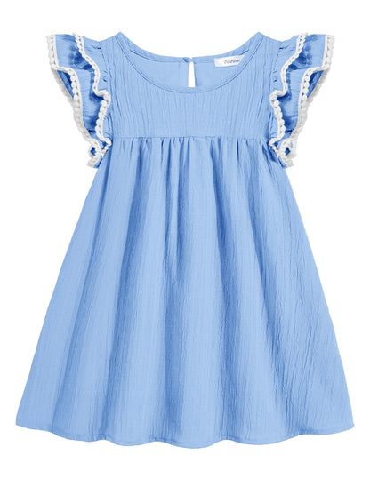 Arshiner Girls Summer Dress Toddler Ruffle Sleeve Dresses Kids Swing Casual Beach Boho Sundress with Pockets for 1-7t