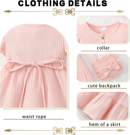 Toddler Girl Summer 3 Piece Ruffle Dress Set A-Line Sundress