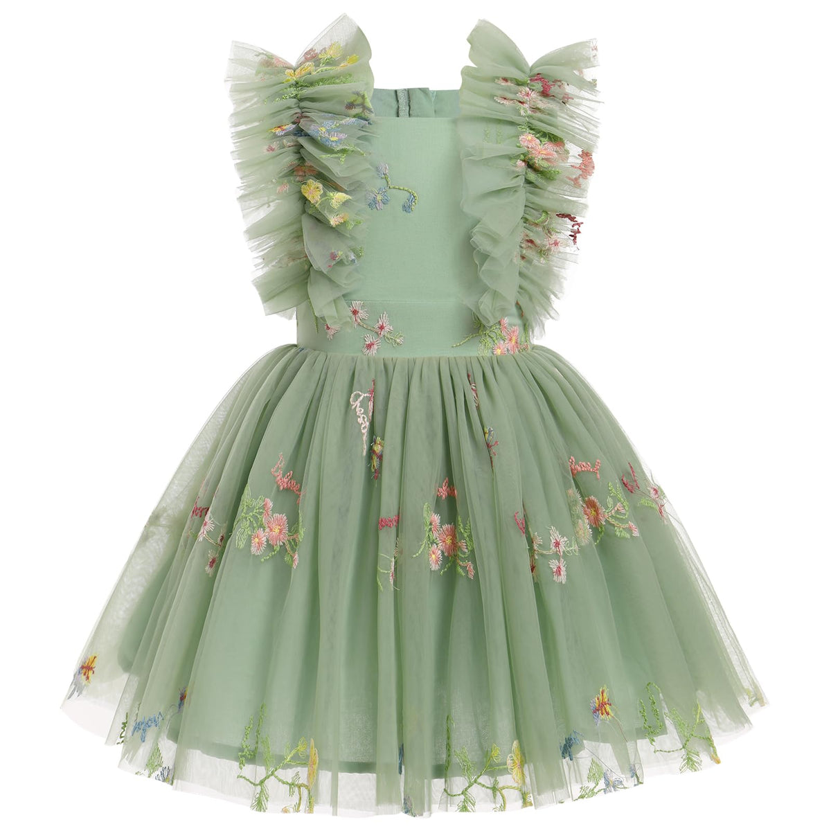 Girls Birthday Party Dress Ruffle Sleeve Sequin Dots Floral Tulle Princess Wedding Pageant Formal Bance Gown