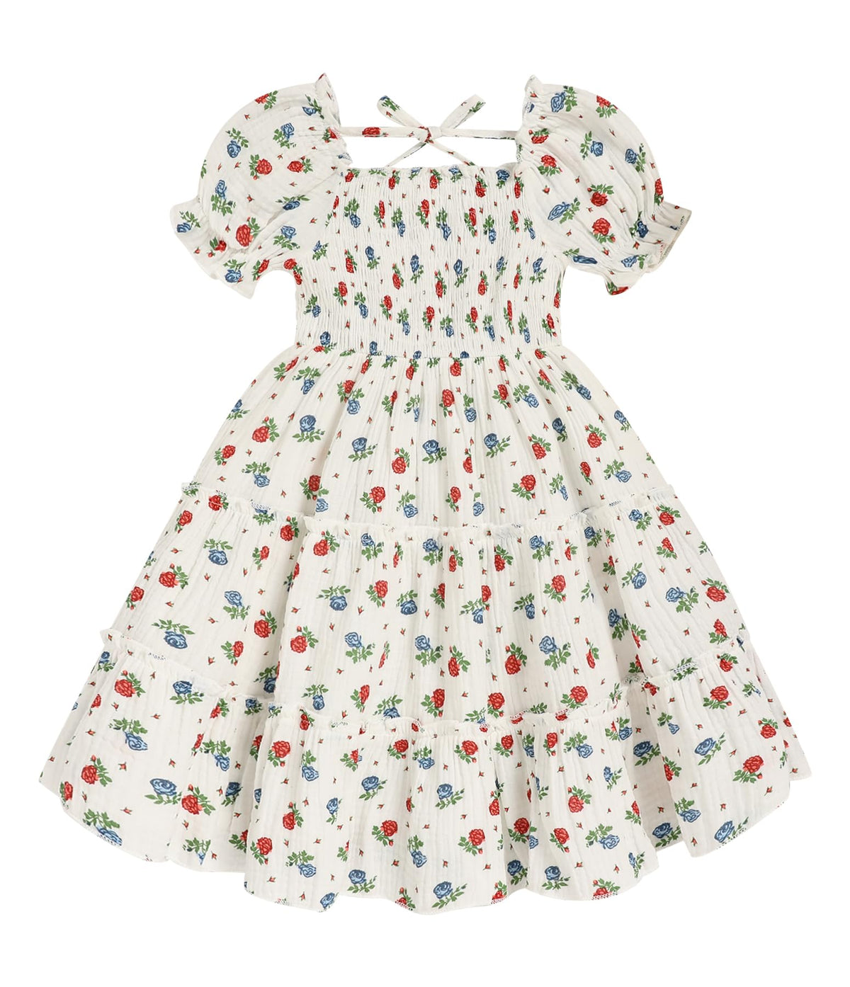 Toddler Girl Dress Short Sleeve Kids Floral Smocked Square Neck Beach Sundress | Summer Fashion Dresses 2-7Y