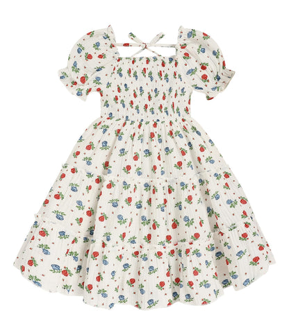 Toddler Girl Dress Short Sleeve Kids Floral Smocked Square Neck Beach Sundress | Summer Fashion Dresses 2-7Y