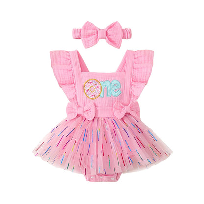 Baby Girl 1st Birthday Tulle Romper Dress Ruffle Bodysuit