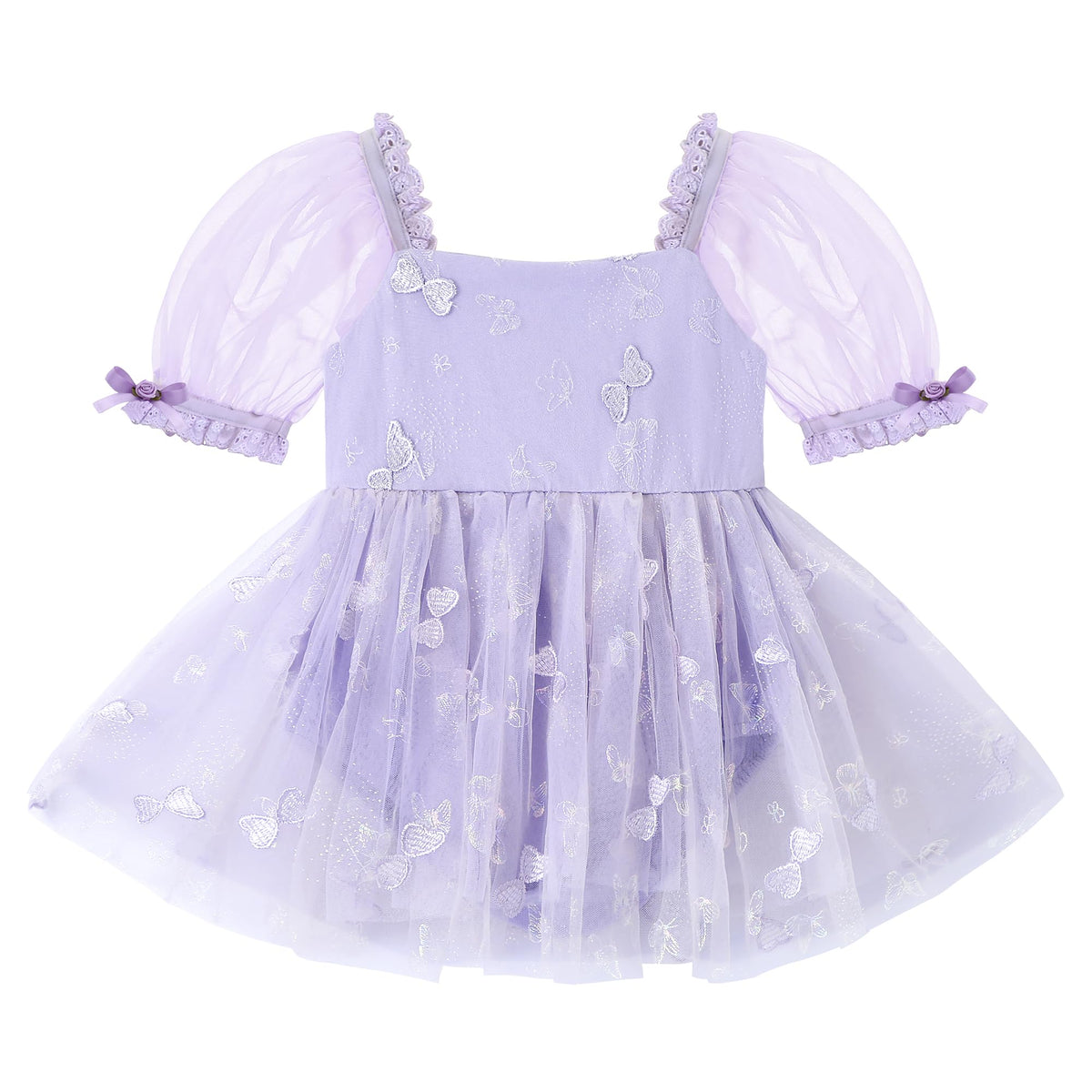 YALLET Baby Girl Dress Embroidery Tulle 1st Birthday Girl Outfit Puff Sleeve Lace Tulle Romper Newborn Dress for 0-24 Months