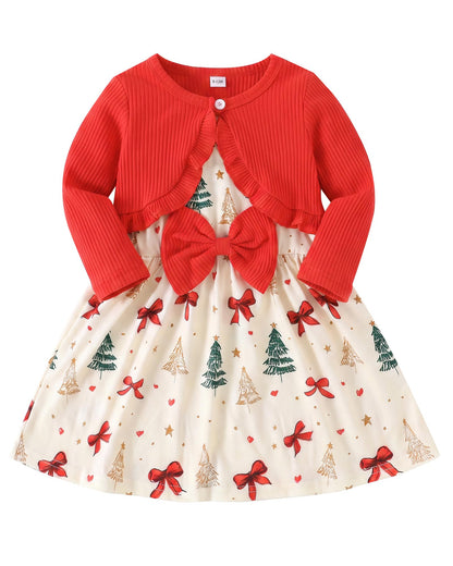 Rosibel Toddler Baby Girls Dress and Cotton Cardigan Set for 6M-3T