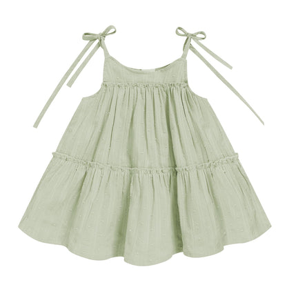 Toddler Baby Girl Summer Dress - Sleeveless Dot Tiered Sundress with Adjustable Tie-Shoulders for Beach, Party, Photos