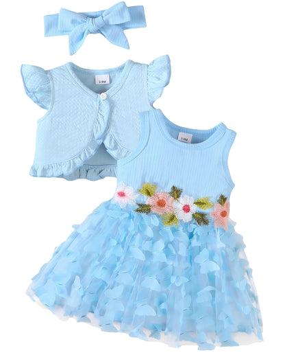 Renotemy Newborn Baby Girl Flower Dress Toddler Boho Tutu Tulle Dress Princess Wedding Birthday Party Dresses for Girls 3M-3T