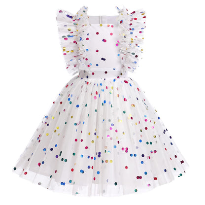 Girls Birthday Party Dress Ruffle Sleeve Sequin Dots Floral Tulle Princess Wedding Pageant Formal Bance Gown