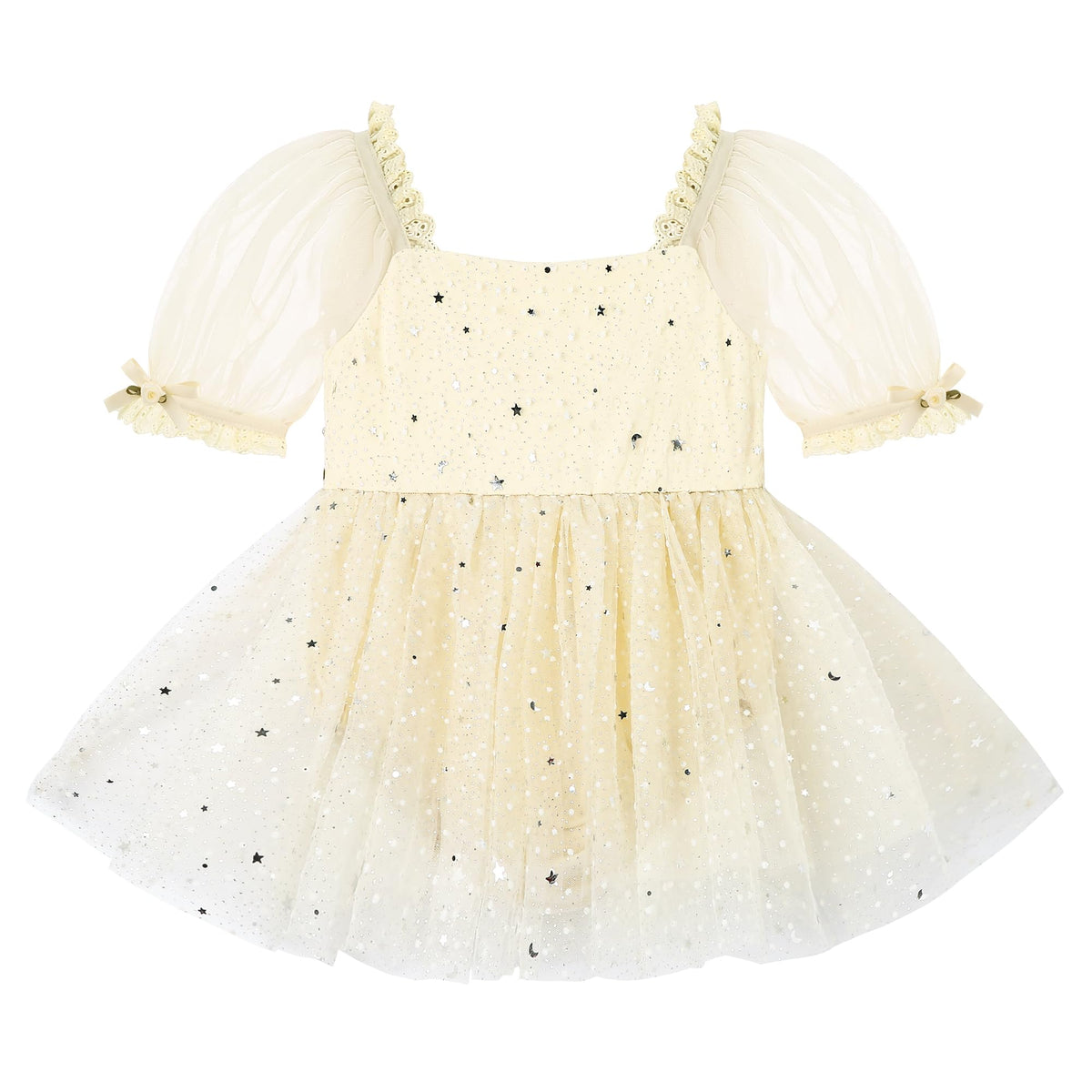 YALLET Baby Girl Dress Embroidery Tulle 1st Birthday Girl Outfit Puff Sleeve Lace Tulle Romper Newborn Dress for 0-24 Months