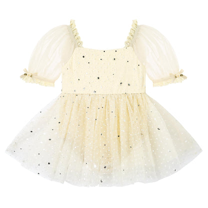 YALLET Baby Girl Dress Embroidery Tulle 1st Birthday Girl Outfit Puff Sleeve Lace Tulle Romper Newborn Dress for 0-24 Months