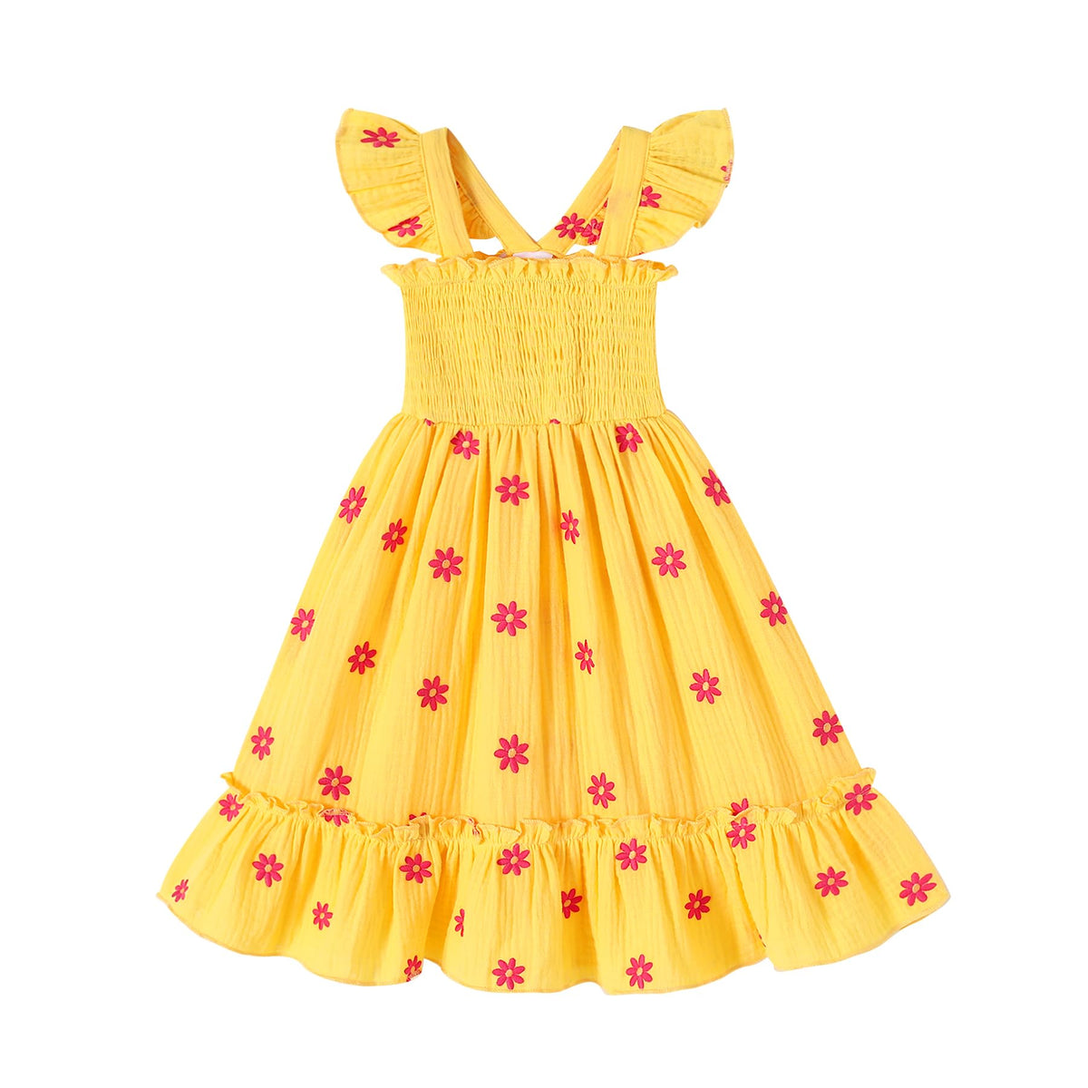 Toddler Baby Girls Dress Floral Embroidered Boho Sleeveless Beach Butterfly Sundress