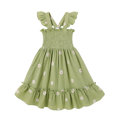 Toddler Baby Girls Dress Floral Embroidered Boho Sleeveless Beach Butterfly Sundress