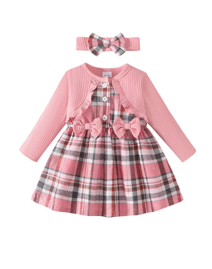 Renotemy Baby Girl Dress Fall Button Bow Outfits Toddler Clothes 3M-3T