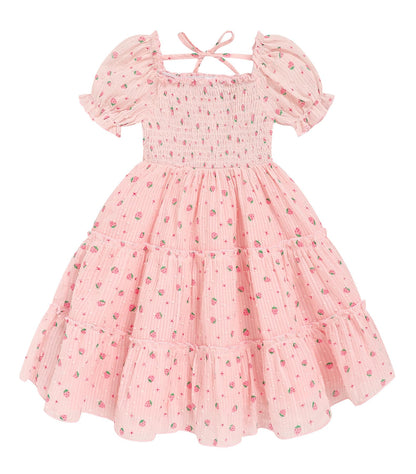 Toddler Girl Dress Short Sleeve Kids Floral Smocked Square Neck Beach Sundress | Summer Fashion Dresses 2-7Y
