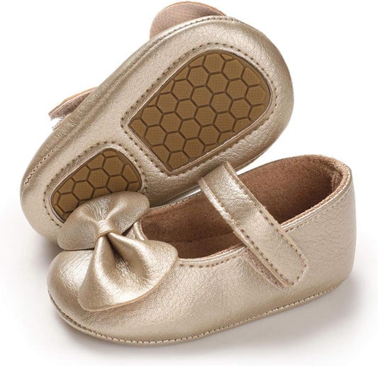 E-FAK Baby Girls Shoes Mary Jane Flats Shoes Anti-Slip Soft Rubber Sole Toddler First Walkers Princess Dress Shoes