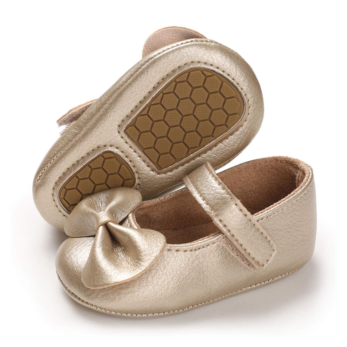 E-FAK Baby Girls Shoes Mary Jane Flats Shoes Anti-Slip Soft Rubber Sole Toddler First Walkers Princess Dress Shoes