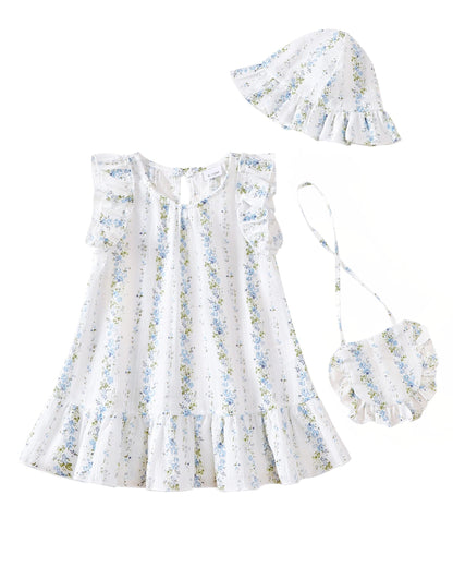 SODLON Baby Girl Dress Summer Clothes Infant Floral Boho Dresses Ruffle Linen Toddler Girls Casual Sundress with Hat and Bag